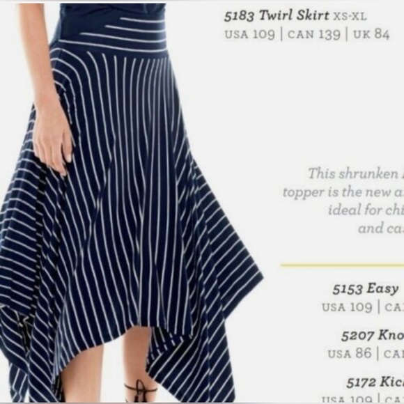 Cabi Asymmetrical Striped Twirl Skirt Navy Blue White Lined Size Medium - Picture 4 of 10
